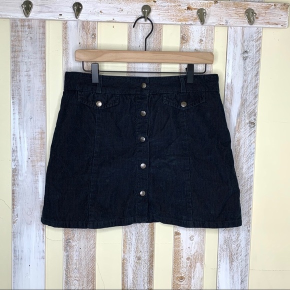 BDG Black Corduroy Snap Button Down Skirt - Picture 1 of 11
